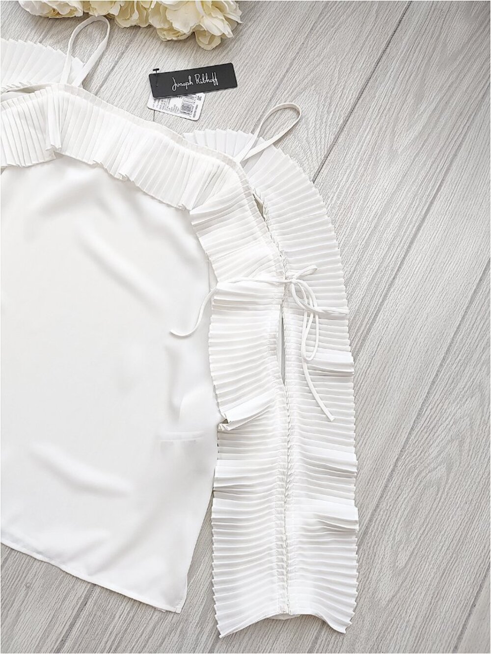 NWT White Blouse Ruffle Cold Shoulder 202068 Flowy Pleated Top 12 Joseph Ribkoff - Picture 12 of 16